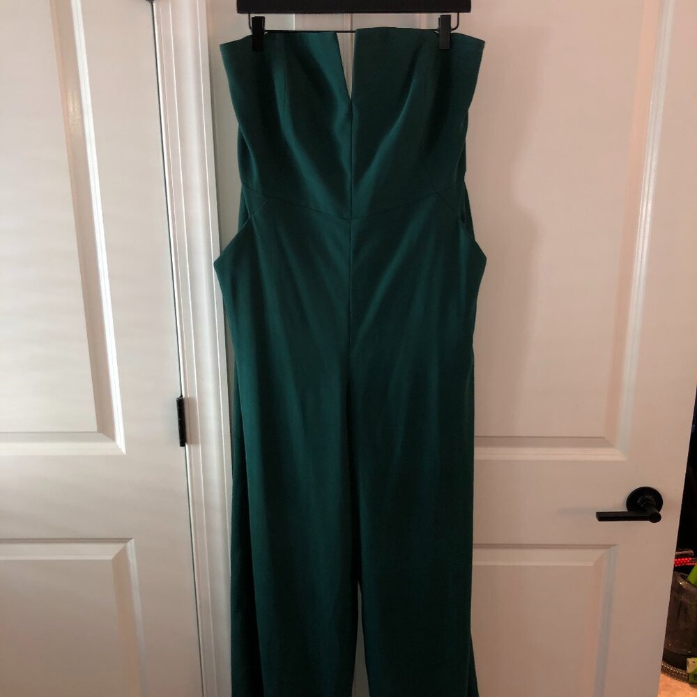 Strapless Notch Crepe Jumpsuit With Pockets In Evergreen - Picture 2 of 6
